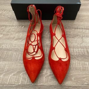J Crew Suede Lace Up Flats, US 6, Red